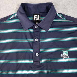 FootJoy Striped Golf Shirt Mens Size XL Blue Button Company Logo Bear Lake Polo‎